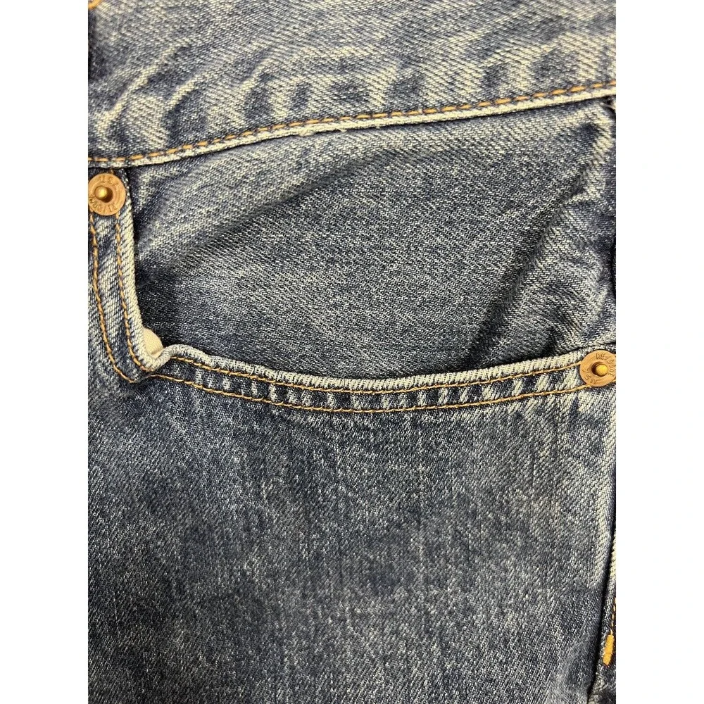 REDONE Originals High Rise Stove Pipe Cotton Button-Fly Raw Hem Blue Jeans 30‎